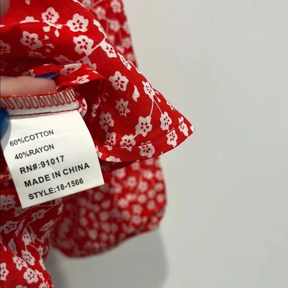 Solitaire Red / White Long Sleeve Tunic with blue embroidered bohemian top small - Picture 6 of 7